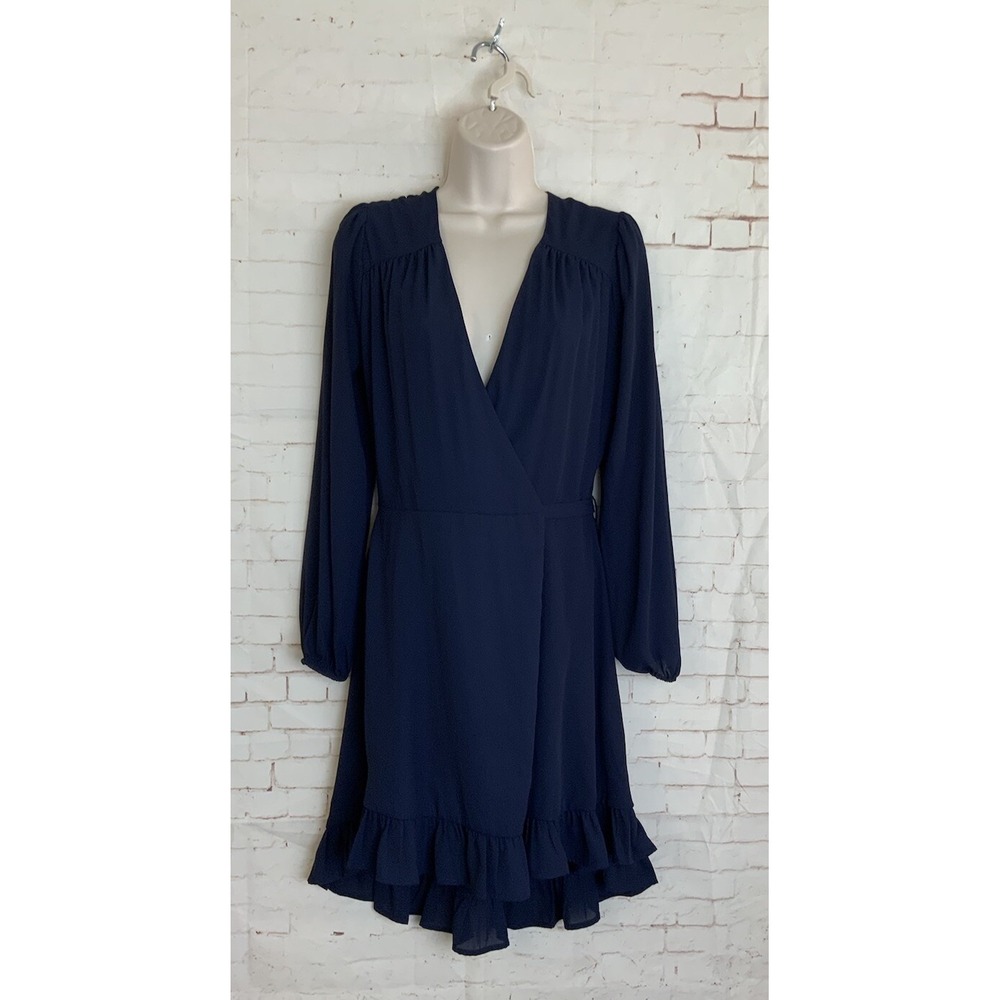 GB Gianni Bini Blue Long Sleeve V Neck Wrap Dress Size S
